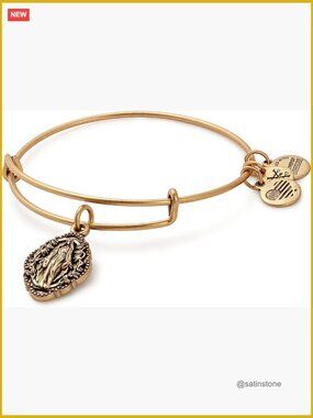 Mother Mary Charm Bangle Bracelet - Expandable Nickel-Free Brass